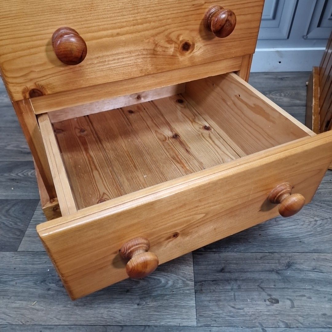 Furniture Retro Pair Pine Bedside Tables Chest Of Drawers Cabinets Solid Wooden Vintage photo