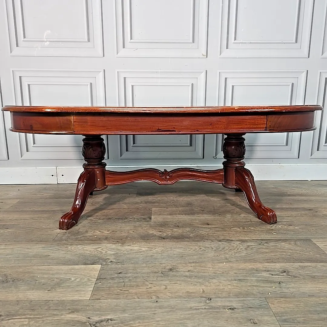 photo furniture Antique  Coffee Table Victorian Style Mahogany Ball Claw Carved Pedestal Legs