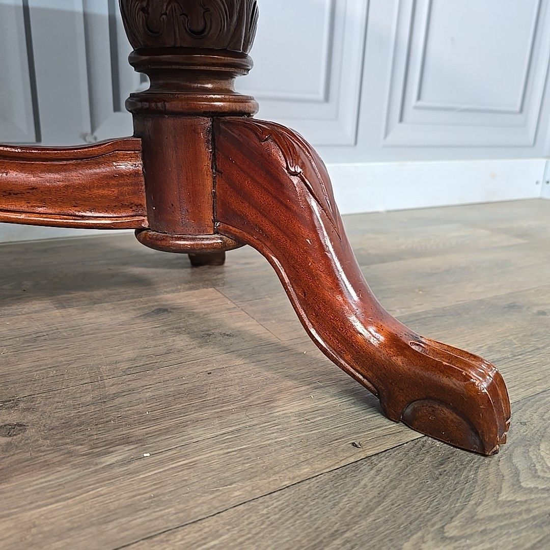 130.0 Antique  Coffee Table Victorian Style Mahogany Ball Claw Carved Pedestal Legs photo