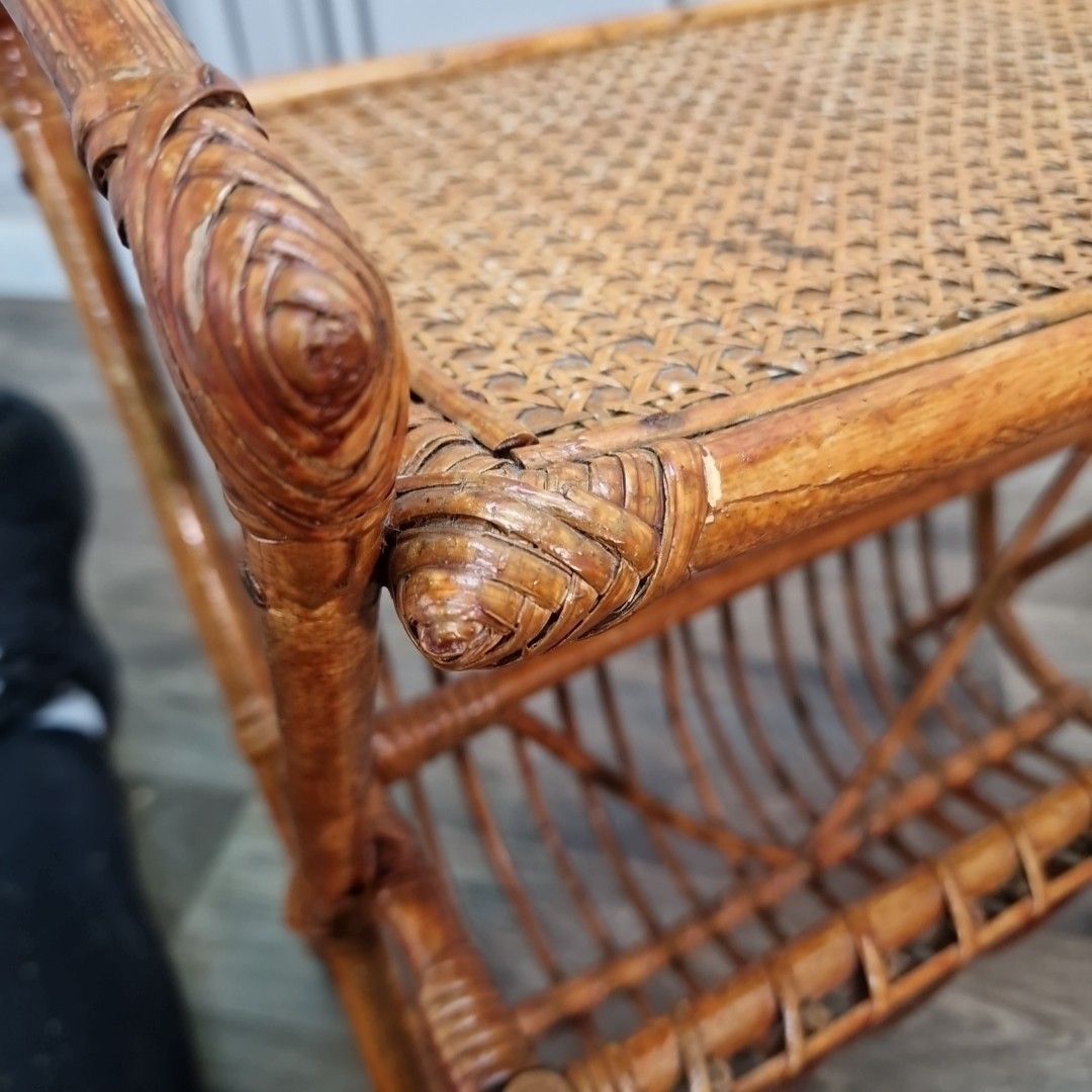 photo buy Retro Vintage Side Table Rattan Mid Century Cane Magazine Rack Paper Bamboo