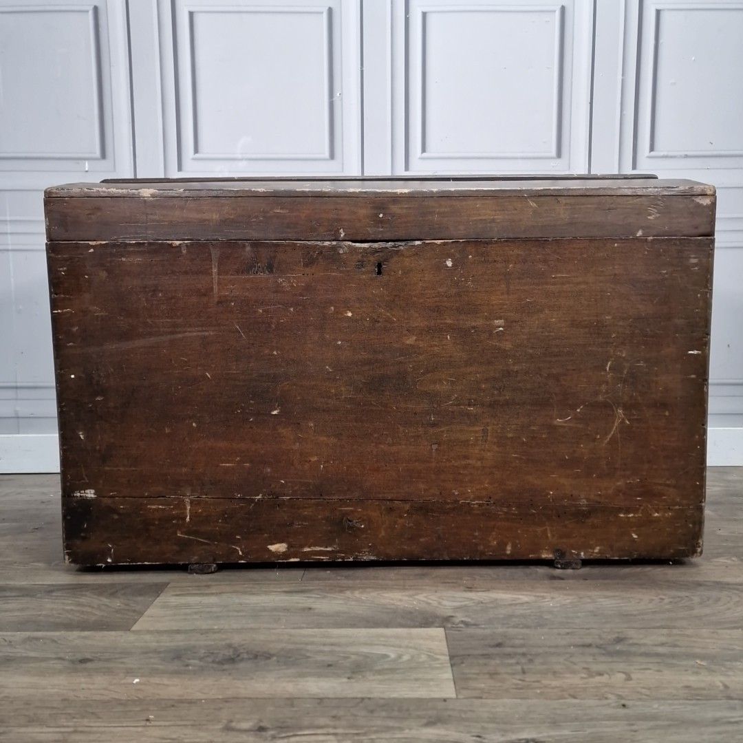 Antique Rustic Wooden Chest – Blanket Box / Trunk Metal Handles Dome Top Storage photo 130.0