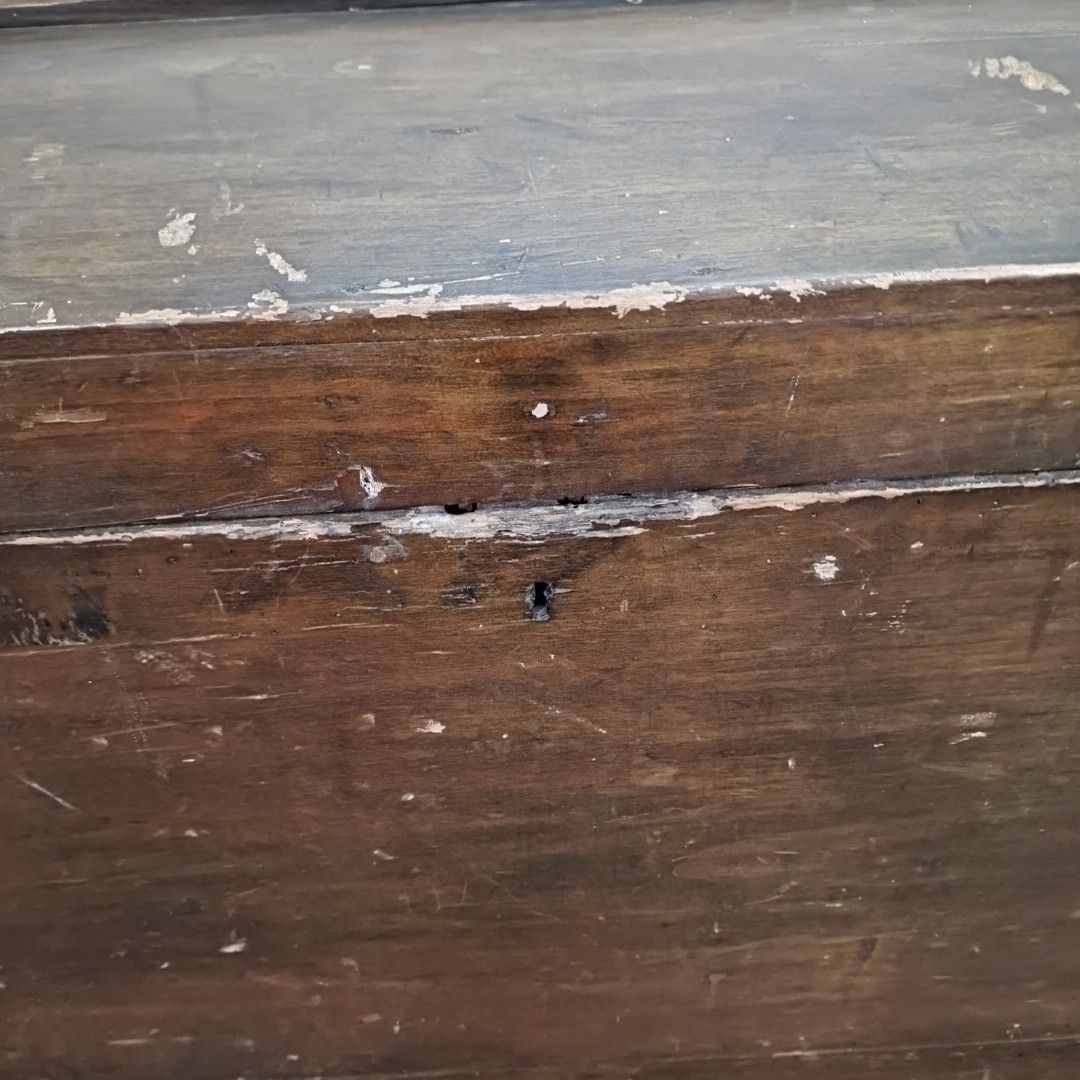 Antique Rustic Wooden Chest – Blanket Box / Trunk Metal Handles Dome Top Storage photo vinterior
