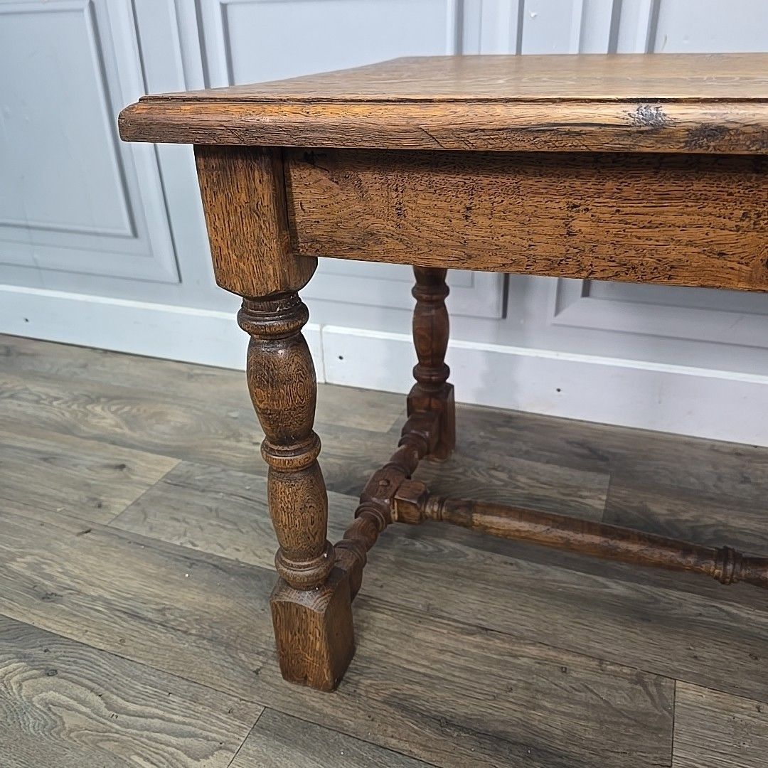 Antique Oak Lamp Table Solid Wooden Side Secret Drawer Jacobean Revival Style photo vinterior