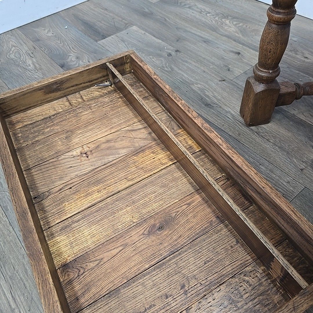 photo for sale Antique Oak Lamp Table Solid Wooden Side Secret Drawer Jacobean Revival Style