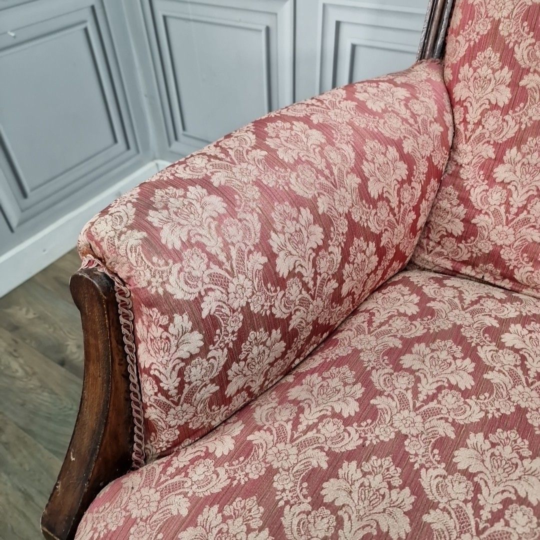 Antique Victorian Armchair Upholstered Damask Fabric Mahogany Frame Castors photo buy