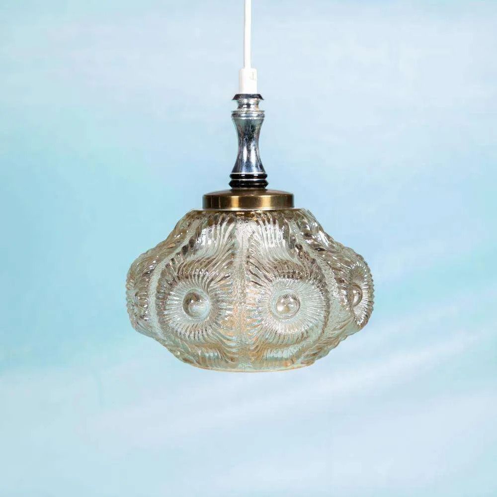 Vintage Design Zweeds Glazen Hanglamp Jaren 1960, Structuurglas.