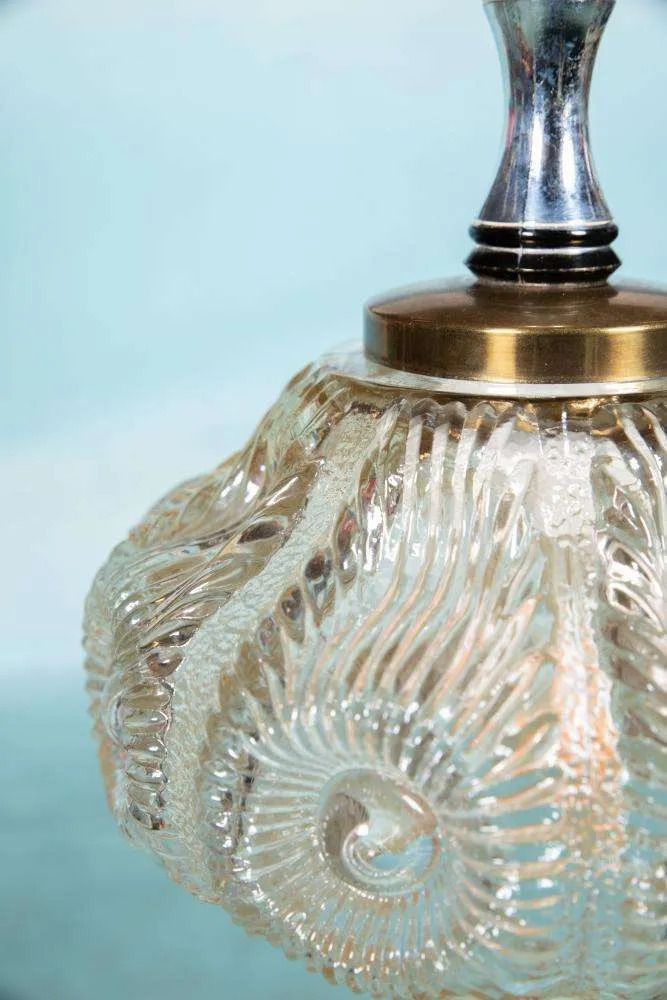 Vintage Design Swedish Glass Pendant Lamp 60s, Textured Glass. photo Lighting