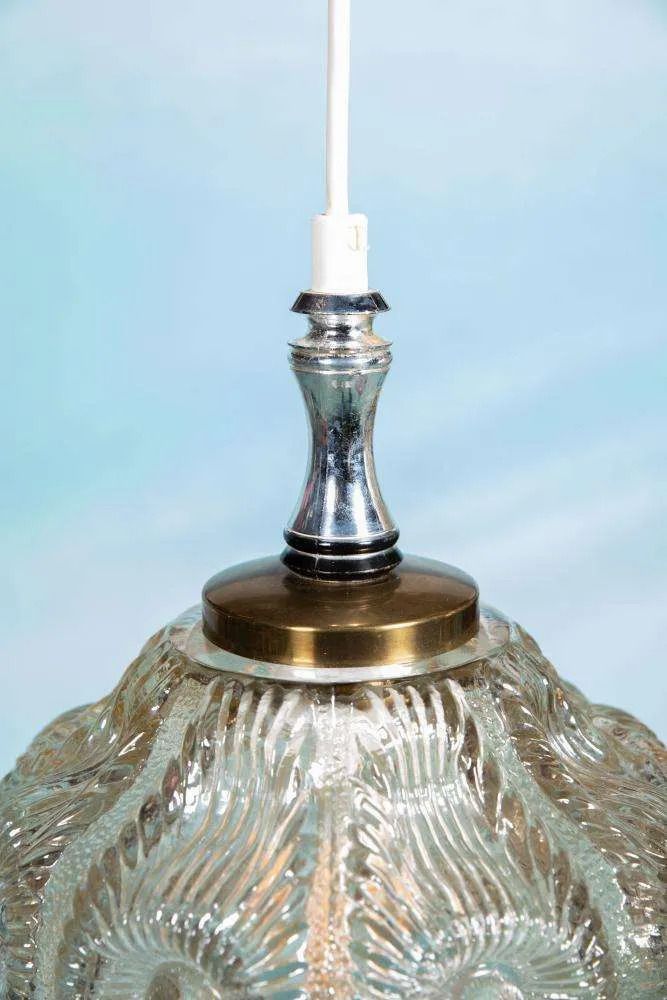 Vintage Design Swedish Glass Pendant Lamp 60s, Textured Glass. photo vinterior
