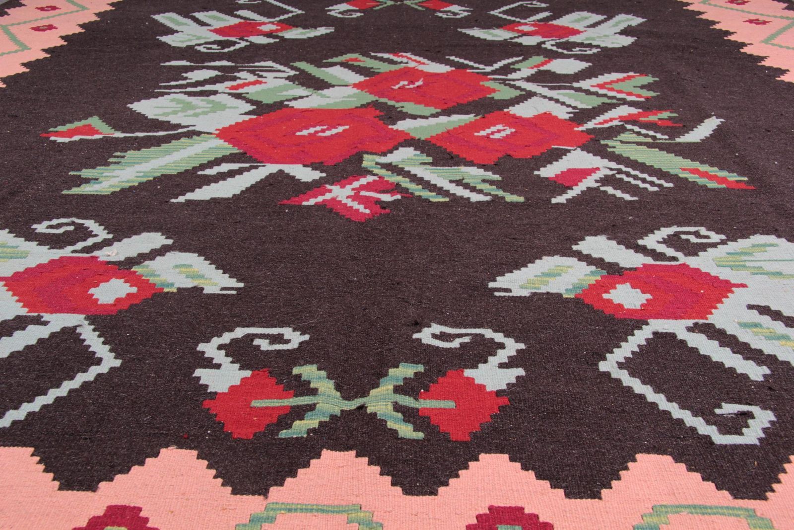 Antique Moldavian Kilim Rug Floral Large Livingroom Carpet Zig Zag Border photo vinterior