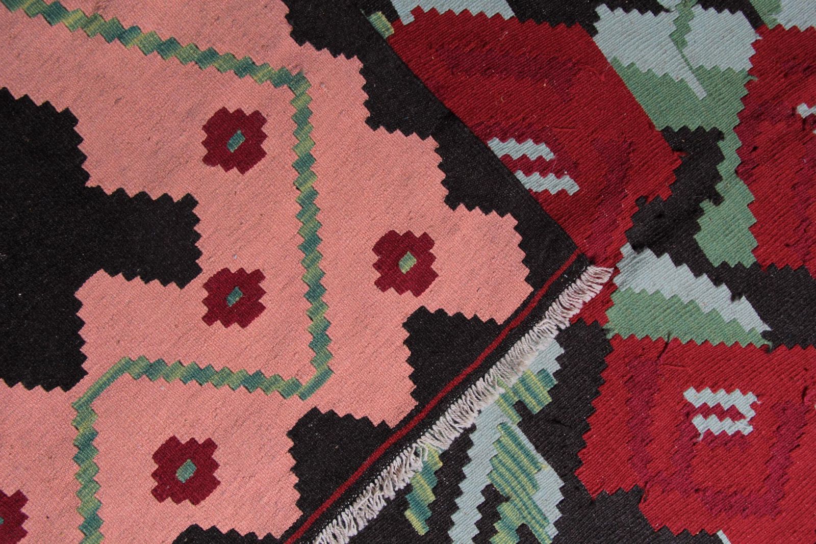 Antique Moldavian Kilim Rug Floral Large Livingroom Carpet Zig Zag Border photo buy