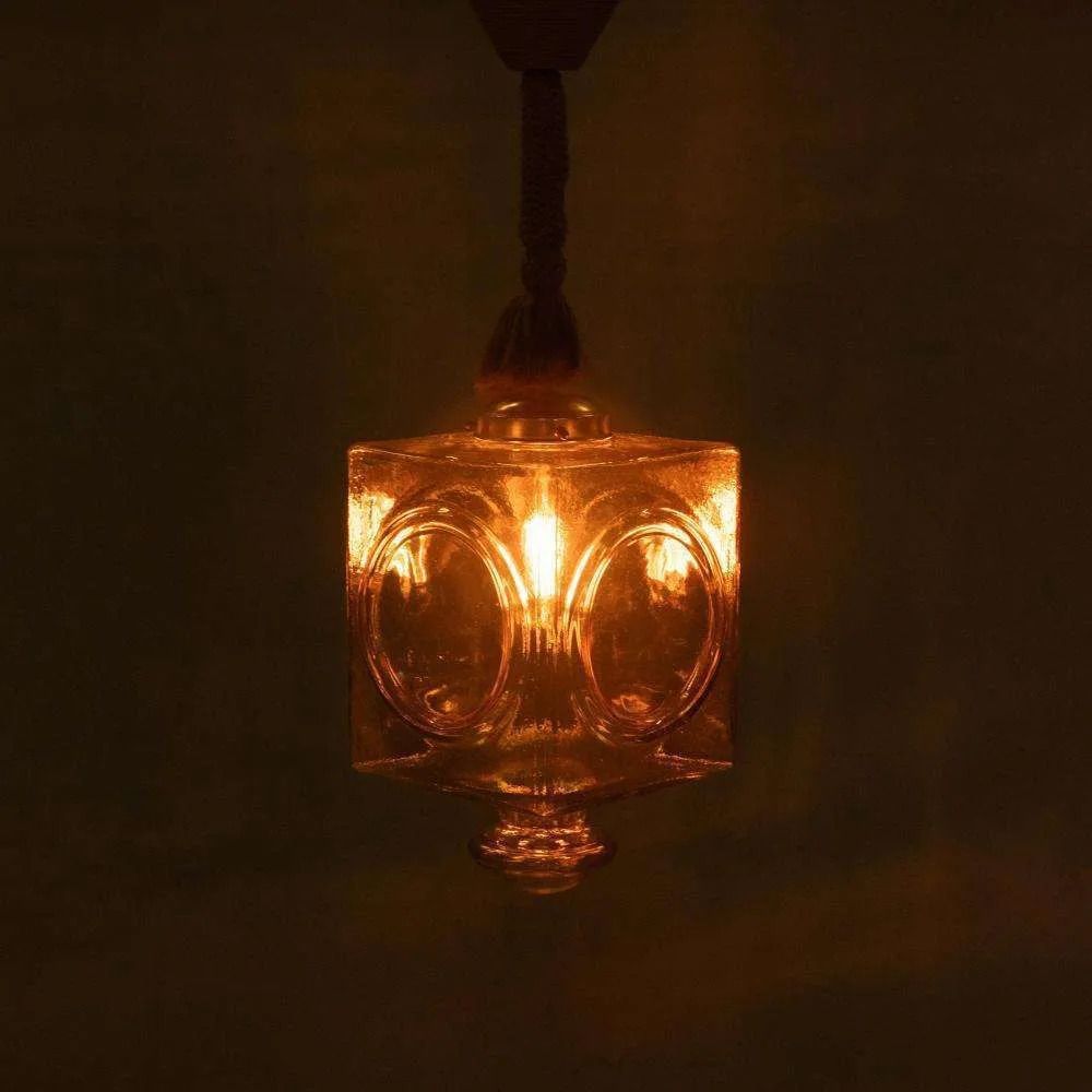 photo vinterior Japandi Glass Pendant Lamp, Bohemian Cubic Vintage Glass Lamp.