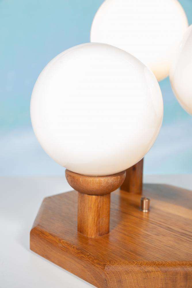 Bohemian Table Lamp Glass Globe Lamp 1970s, Wood & Glass. photo Lighting