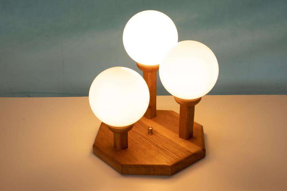 photo for sale Bohemian Table Lamp Glass Globe Lamp 1970s, Wood & Glass.