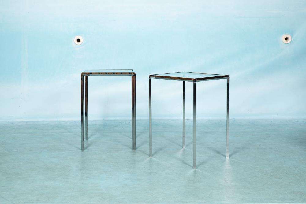 Vintage Herman Miller Bijzettafels, Glas & Chroom, Converta. photo Meubels