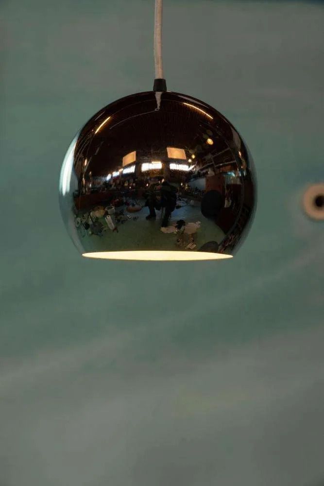 Vintage Chrome Sphere Pendant Lamp, Space Age Eyeball Lamp. photo buy
