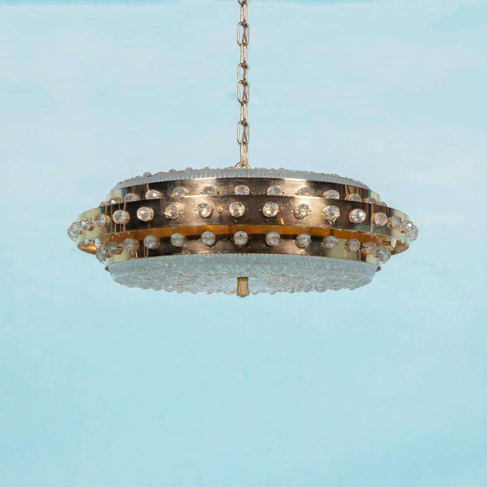 Midmod Regency Hanging Lamp Glass And Brass, Orrefors Sweden. photo 900.0