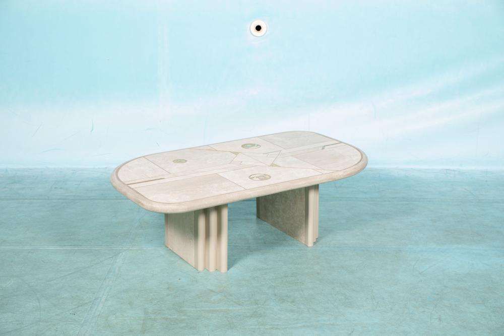 Vintage Travertijn Salontafel Fedam Jaren 80 Mid Century Modern photo 1510.0