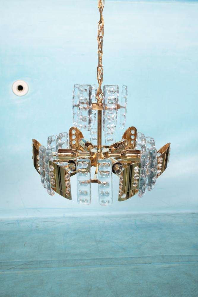 Midcentury Orrefors Gold Plated Crystal Hanging Lamp Fagerlund photo for sale