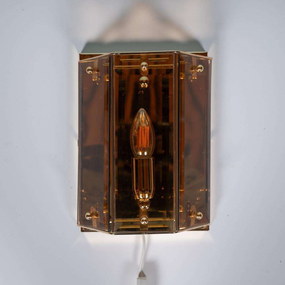 Vintage Messing & Rookglas Wandlamp photo for sale