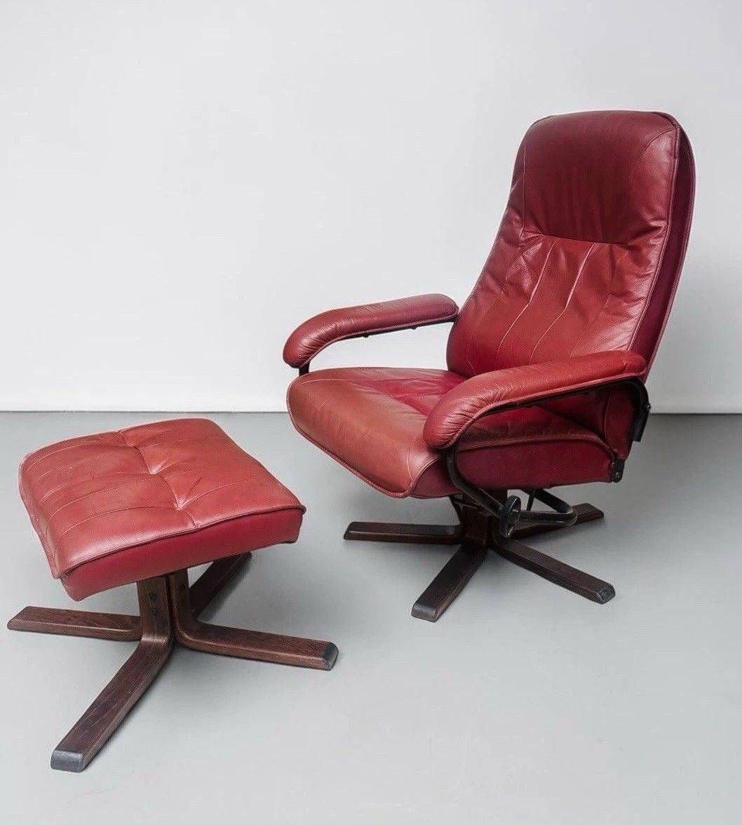 Danish Unico Leather Armchair And Matching Footstool Mid Century Rero C1970s