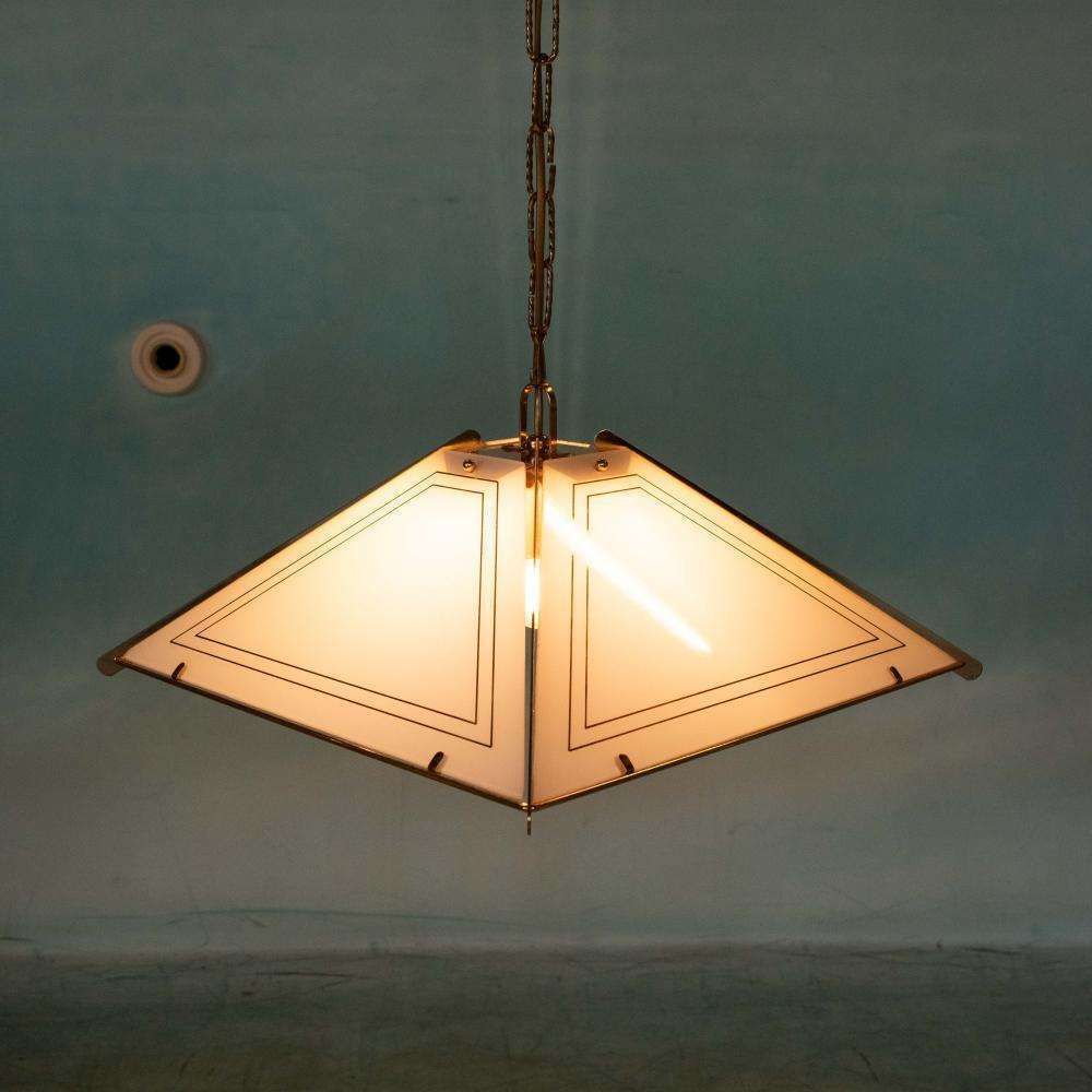 Vintage Glass Hanging Lamp Chic, Brass & Glass Regency Pendant