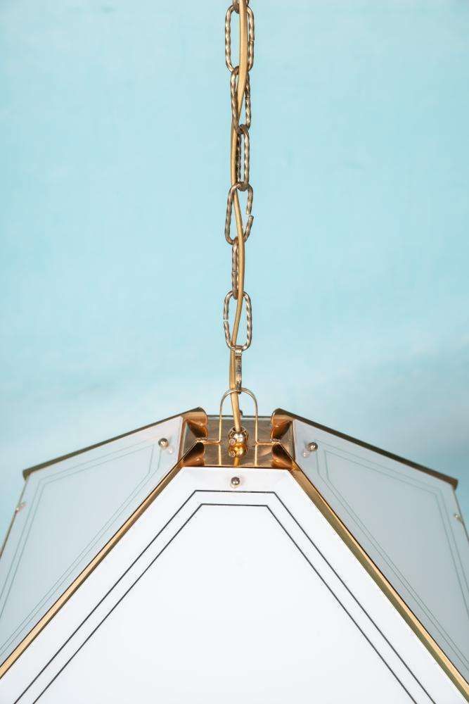Vintage Glass Hanging Lamp Chic, Brass & Glass Regency Pendant photo vinterior