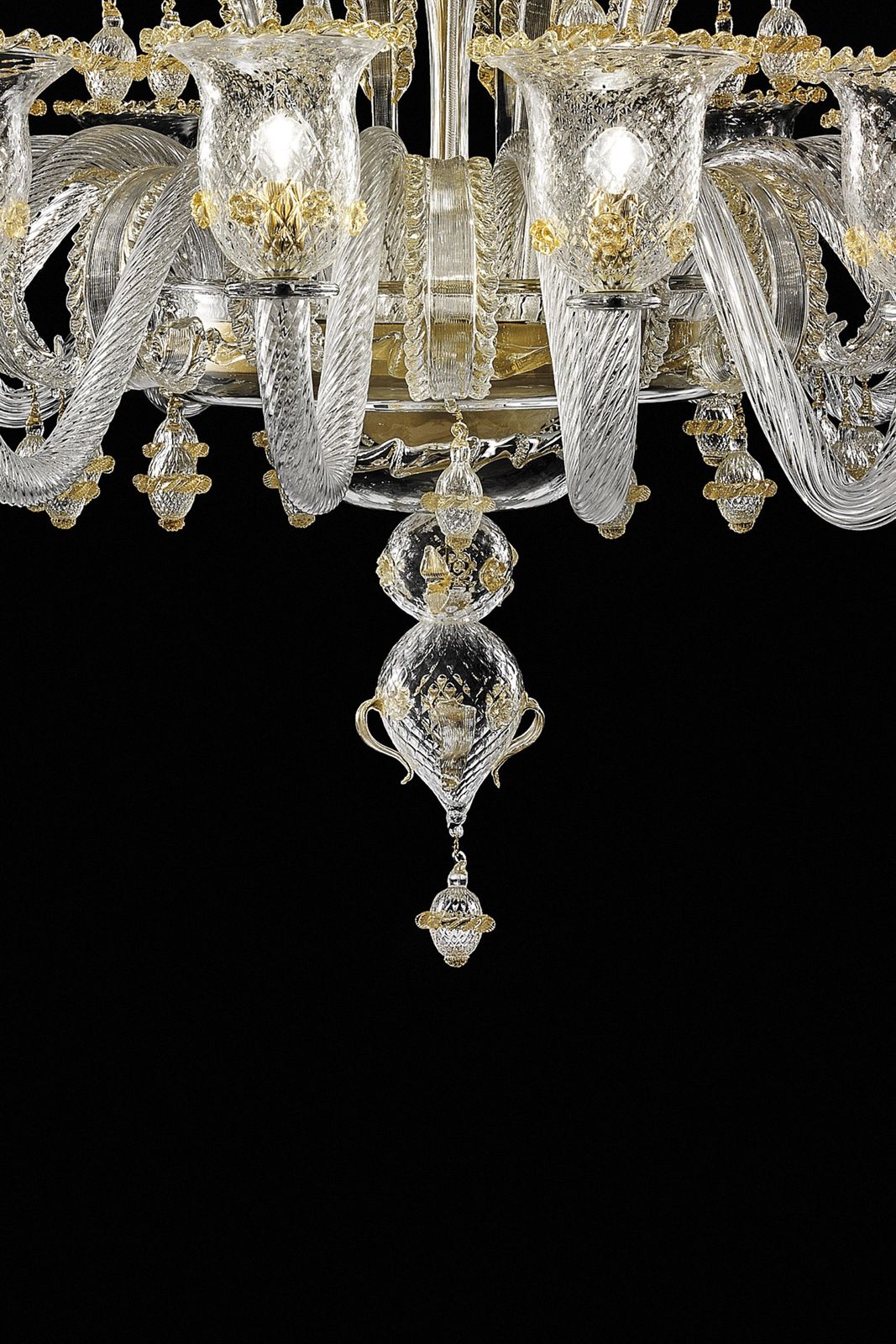 Huge Imperial Venetian "Rigadin" Murano Glass Chandelier With Gold Trimming photo Lighting