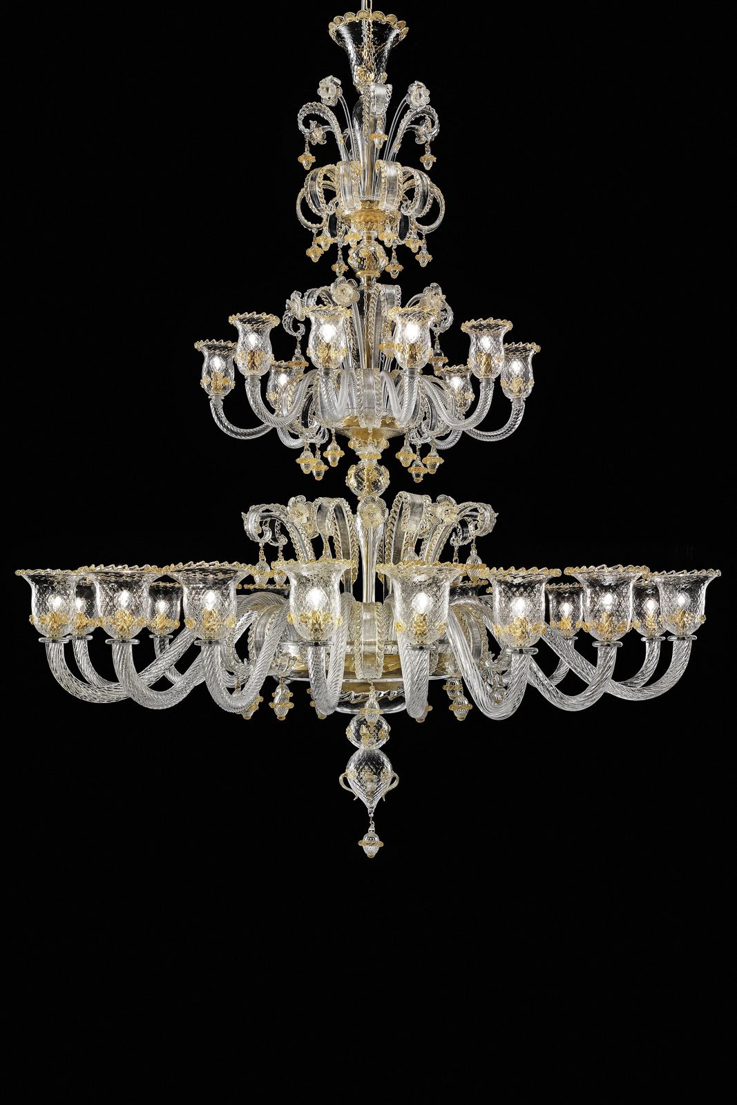 photo furniture Huge Imperial Venetian "Rigadin" Murano Glass Chandelier With Gold Trimming