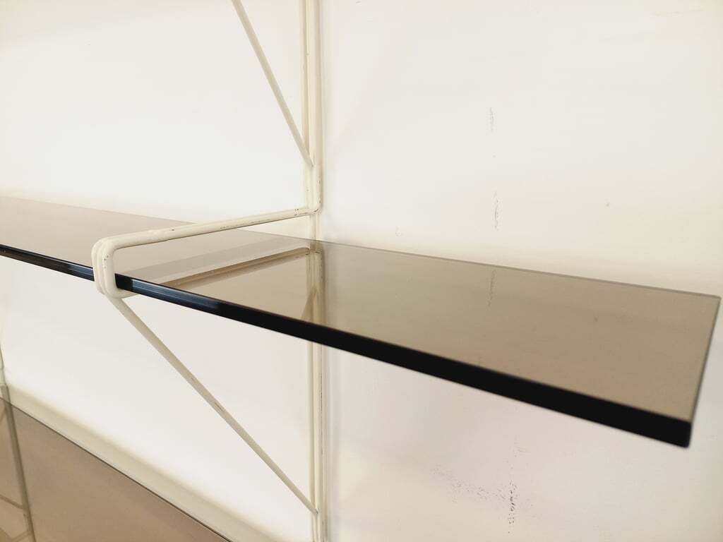 photo for sale String Tomado Wall Shelf In Smoked Glass And White Metal