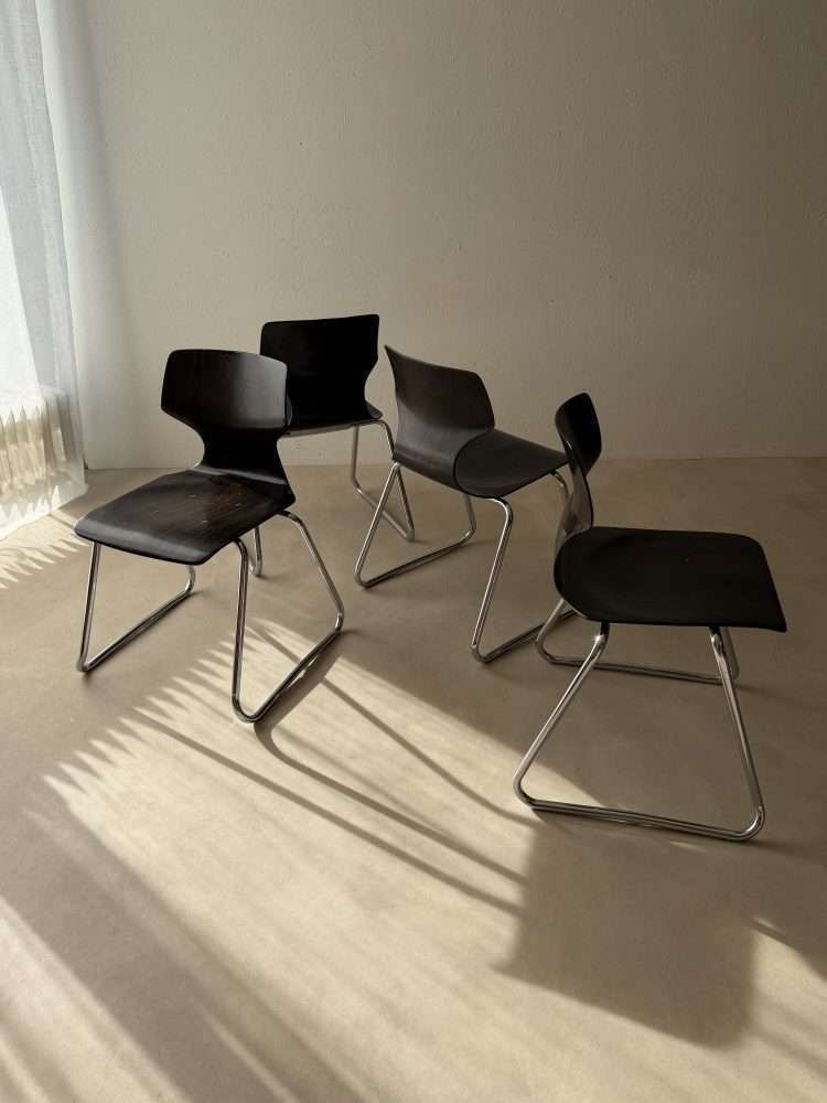 Vintage Flötotto Sled Chairs 1970s Ebony Chrome photo Furniture
