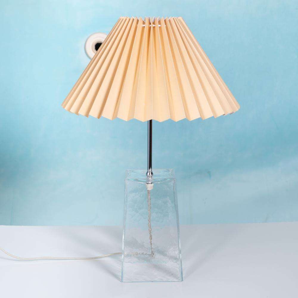 Minimalist Glass Table Lamp From The 1980s With A Pleated Shade photo buy