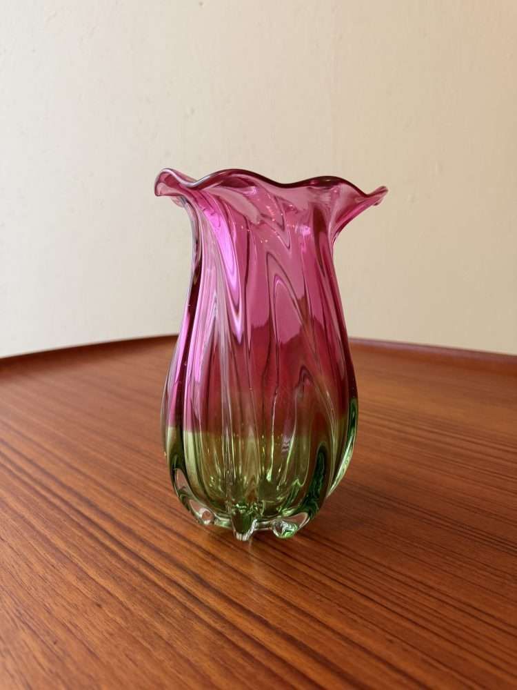 Italiaans Mondgeblazen Vaas Roze Groen, Jaren 1960