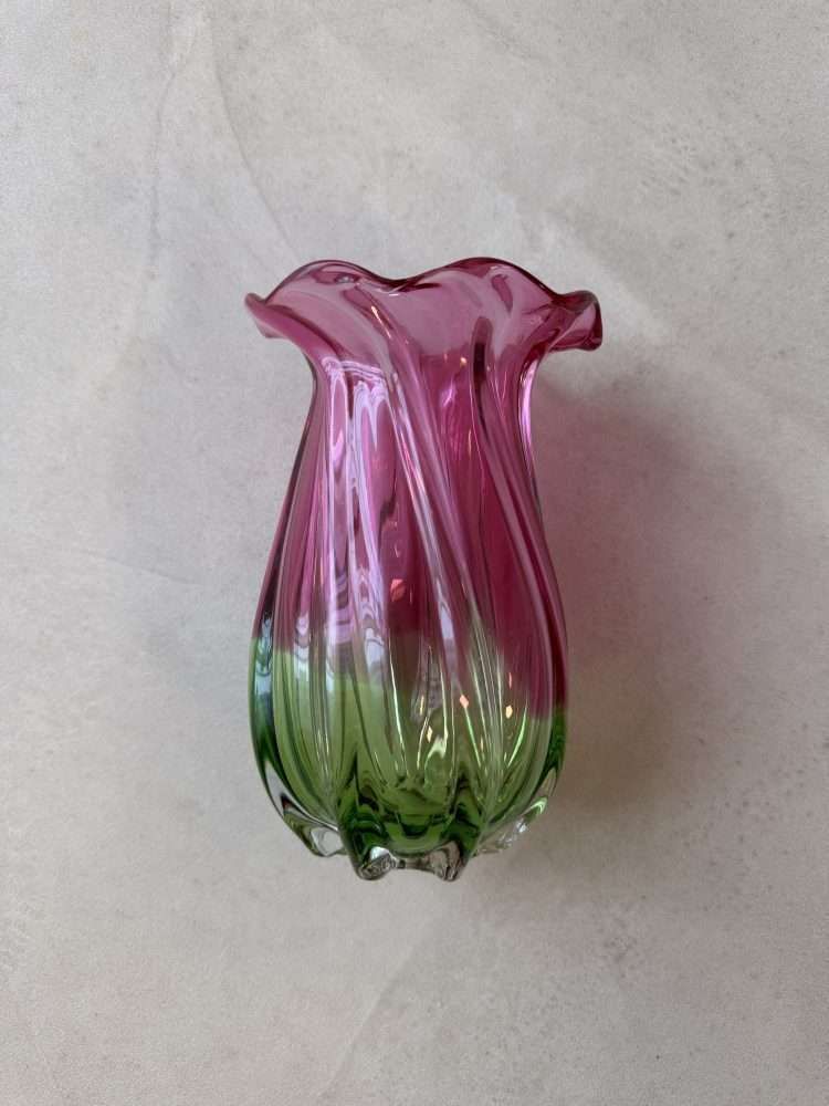 Italiaans Mondgeblazen Vaas Roze Groen, Jaren 1960 photo buy