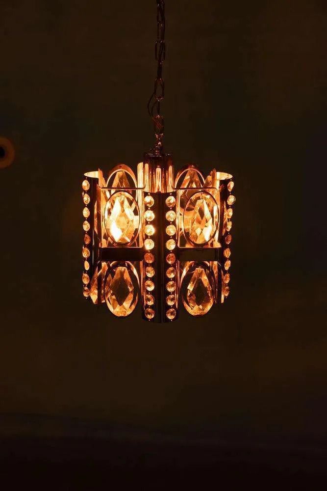 photo buy Midcentury Palwa Chandelier Pendant Lamp Crystal, Glass & Brass