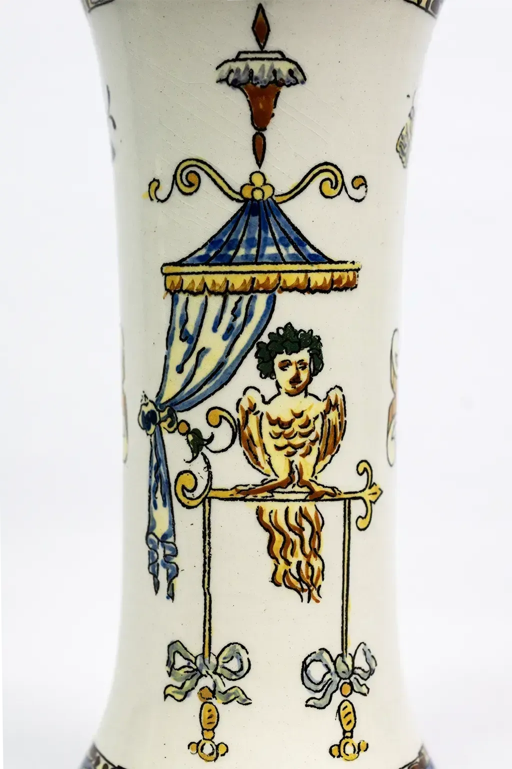 A Fine Earthenware Horn Shaped Vase, Decorated With Renaissance Grotesques — Gien Pottery, Late 19th Century photo buy