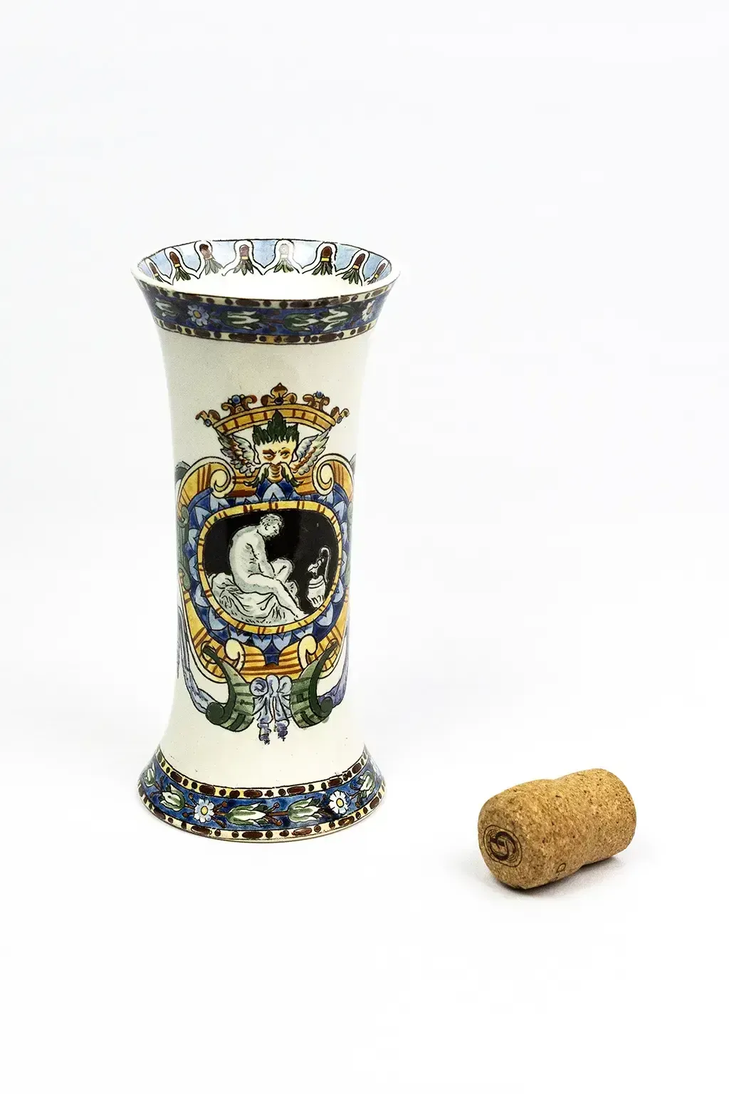 photo for sale A Fine Earthenware Horn Shaped Vase, Decorated With Renaissance Grotesques — Gien Pottery, Late 19th Century