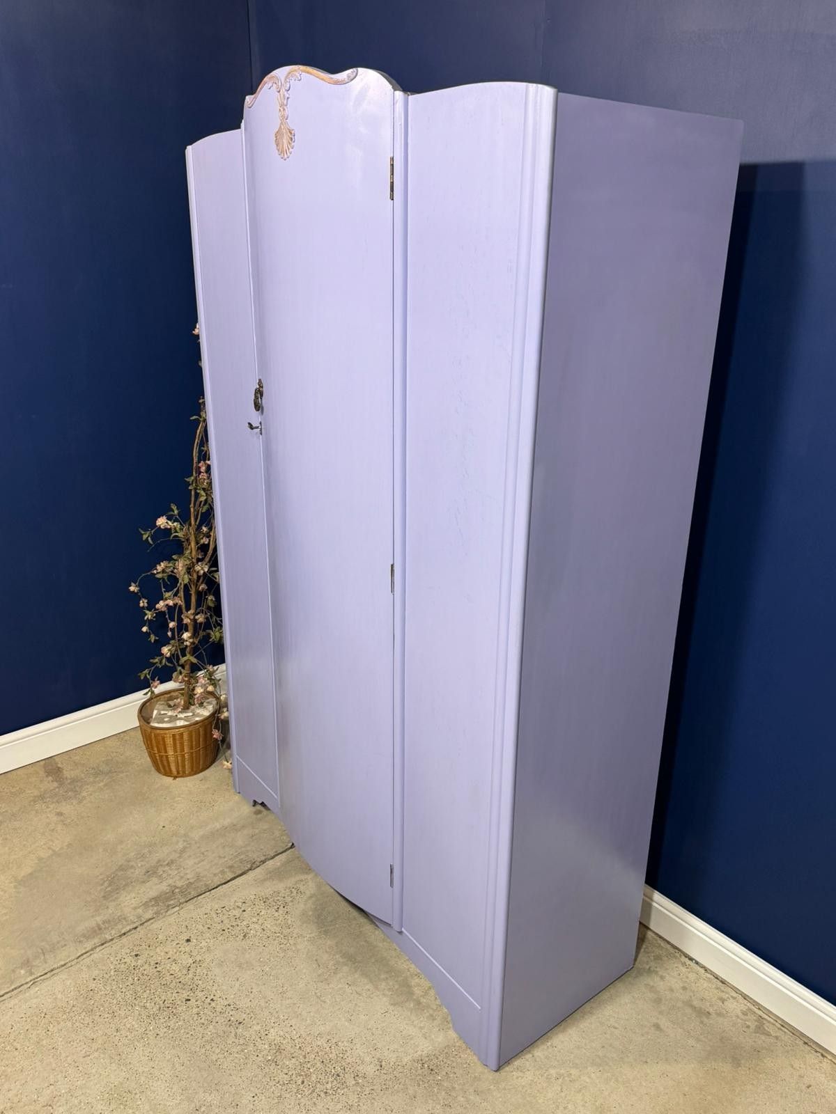 Vintage Art Deco Wardrobe Purple Painted Gentleman's Large Antique Upcycled photo vinterior