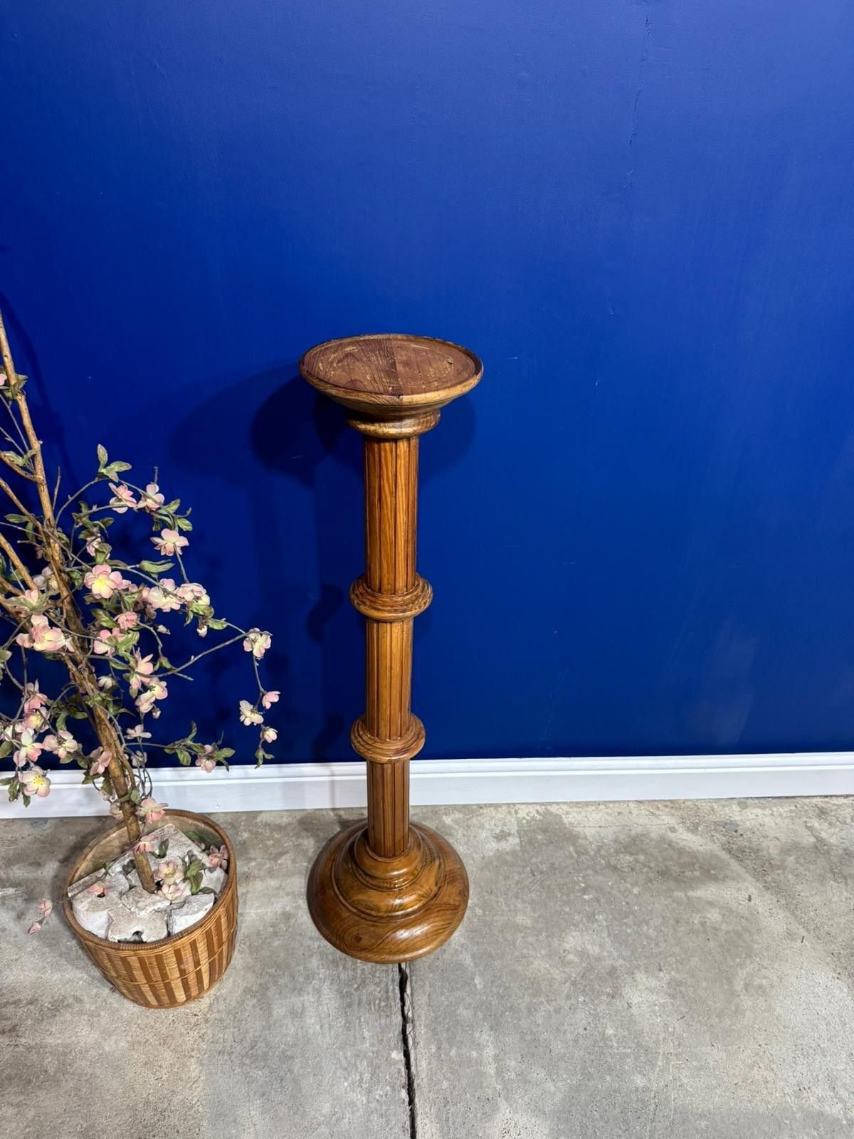 Vintage Plant Stand Wooden Pine Turned Column  Pedestal Jardiniere photo Home Decor