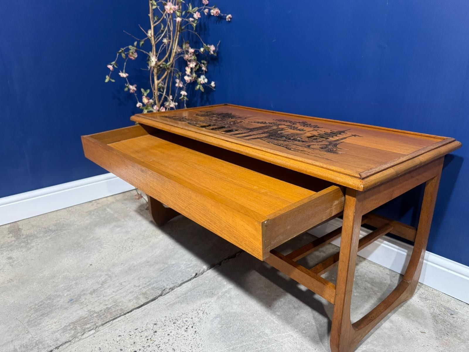 Vintage Japanese Wood Coffee Table – Oriental Design Mid Century Asian Carved photo buy