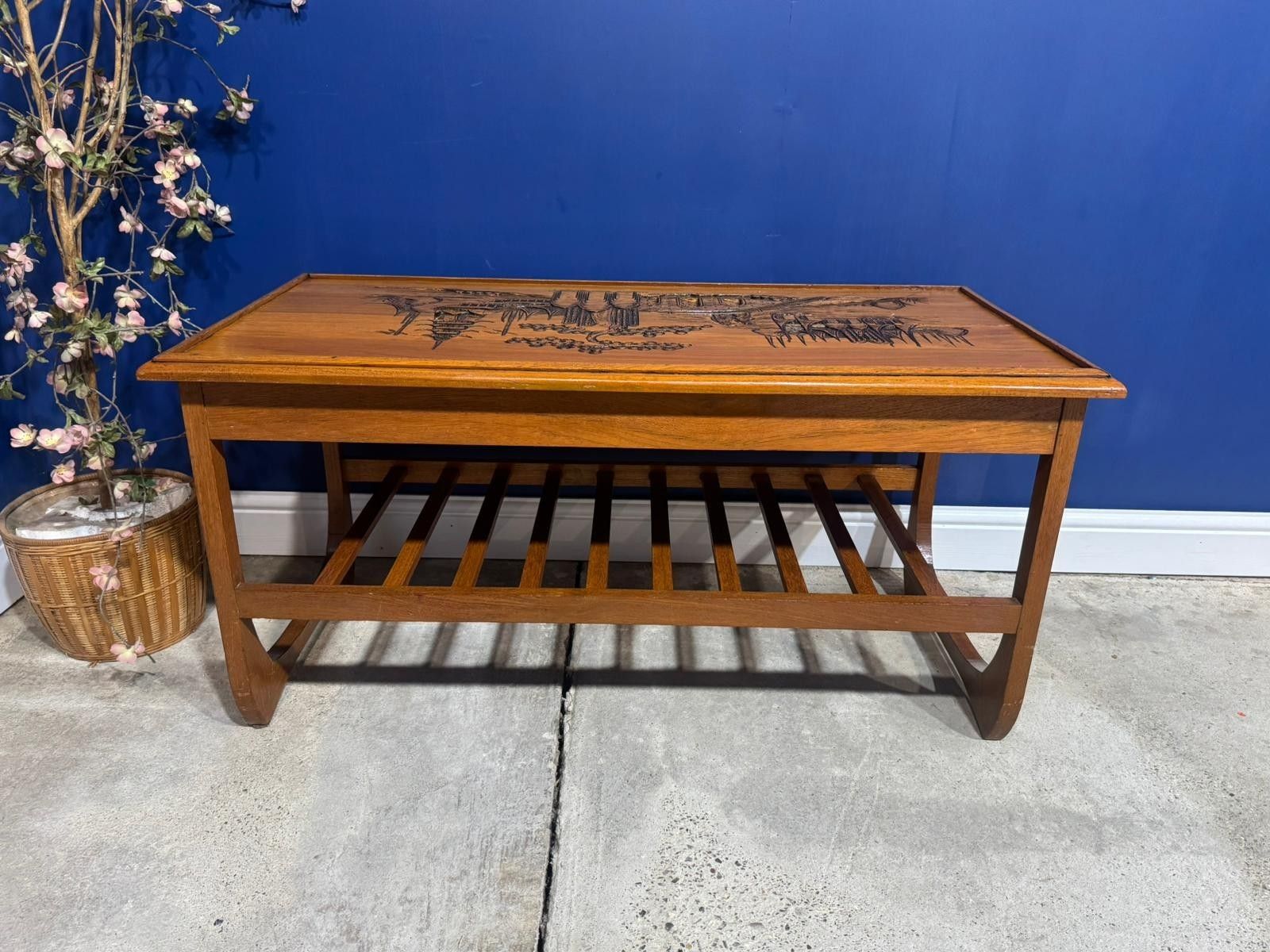 photo buy Vintage Japanese Wood Coffee Table – Oriental Design Mid Century Asian Carved