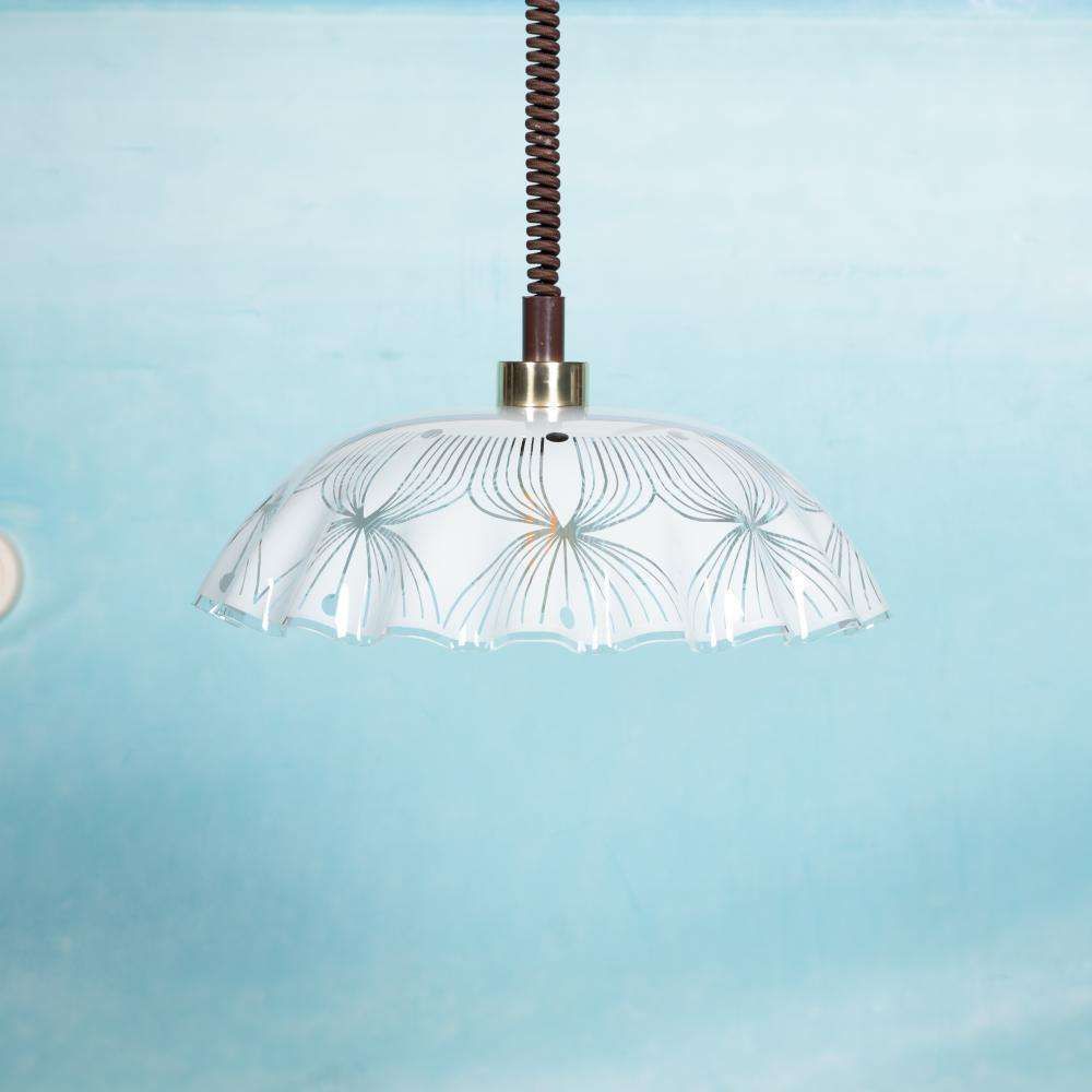 Space Age Glass Pendant Lamp 70s, Vintage Glass Pendant Sweden photo for sale