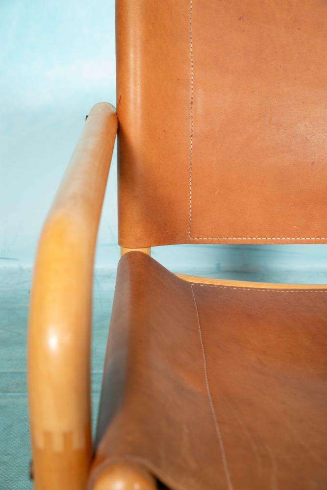 Meubels Deense Safari Fauteuil Beukenhout Leer Jaren 1970 photo