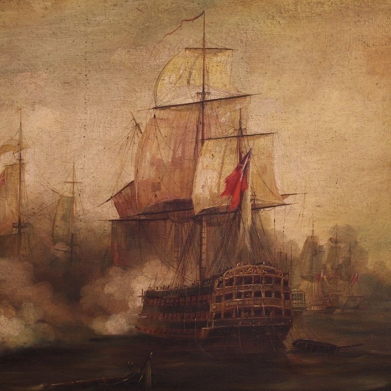 20th Century French Seascape Painting Battle Of Trafalgar photo for sale