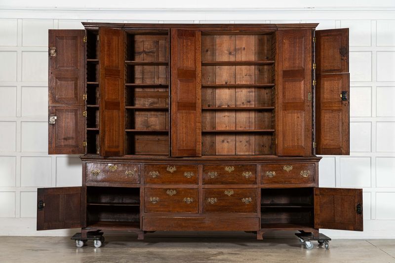 Monumental English Georgian Breakfront Oak Estate Housekeepers Cupboard photo for sale