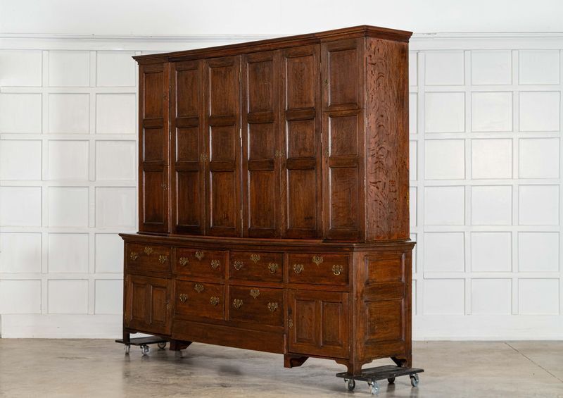 Monumental English Georgian Breakfront Oak Estate Housekeepers Cupboard photo vinterior