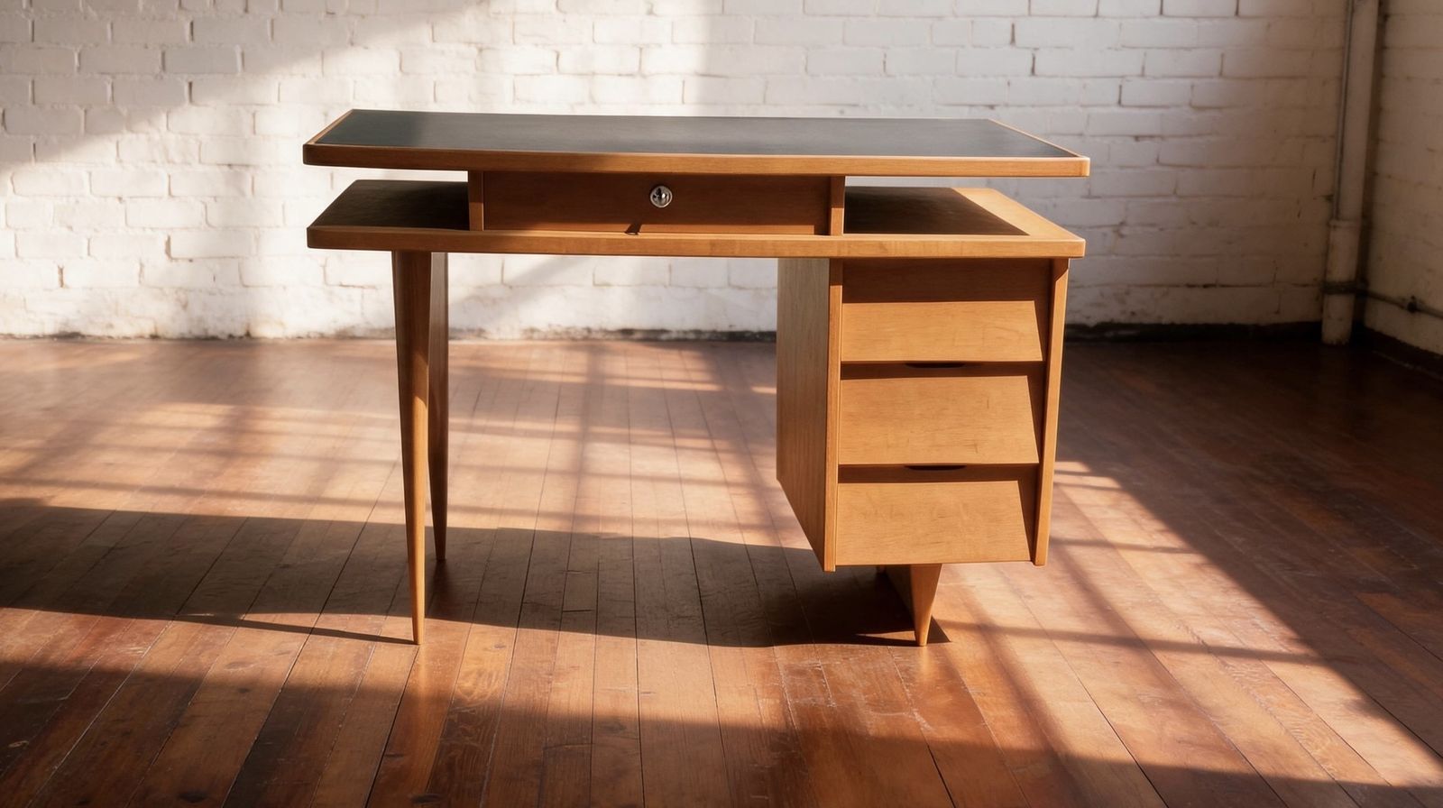 1950s French Oak Writing Desk, Vintage
