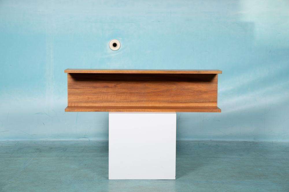 Minimalistische Wandconsole In Walnootfineer, Mid Century photo vintage