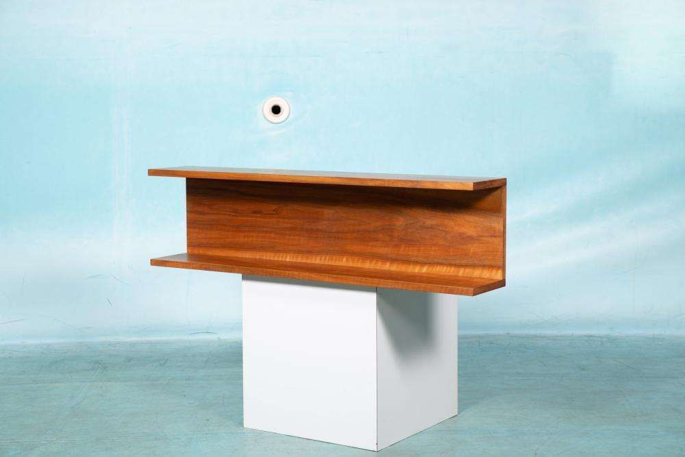 photo vintage Minimalistische Wandconsole In Walnootfineer, Mid Century