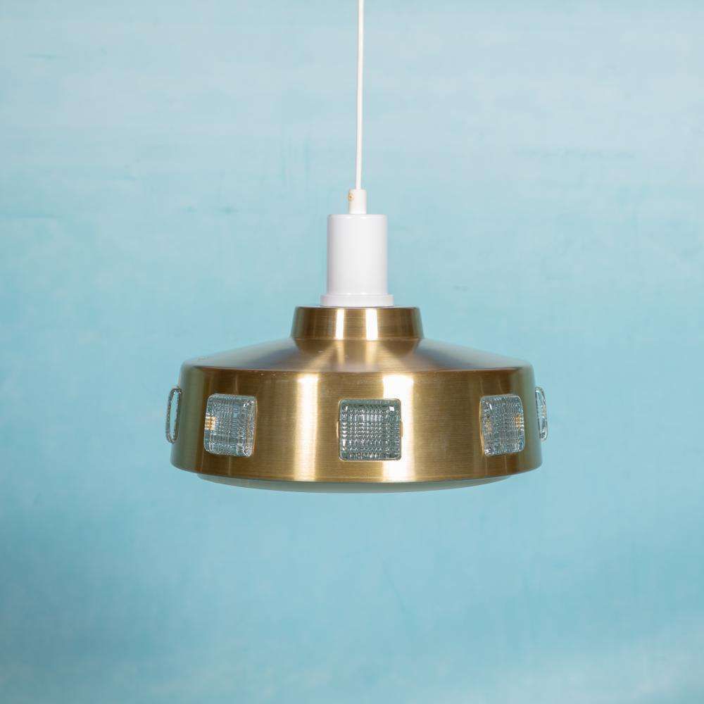 Space Age Hanglamp Jaren 60/70, Glas Messing Retro Hanglamp photo for sale