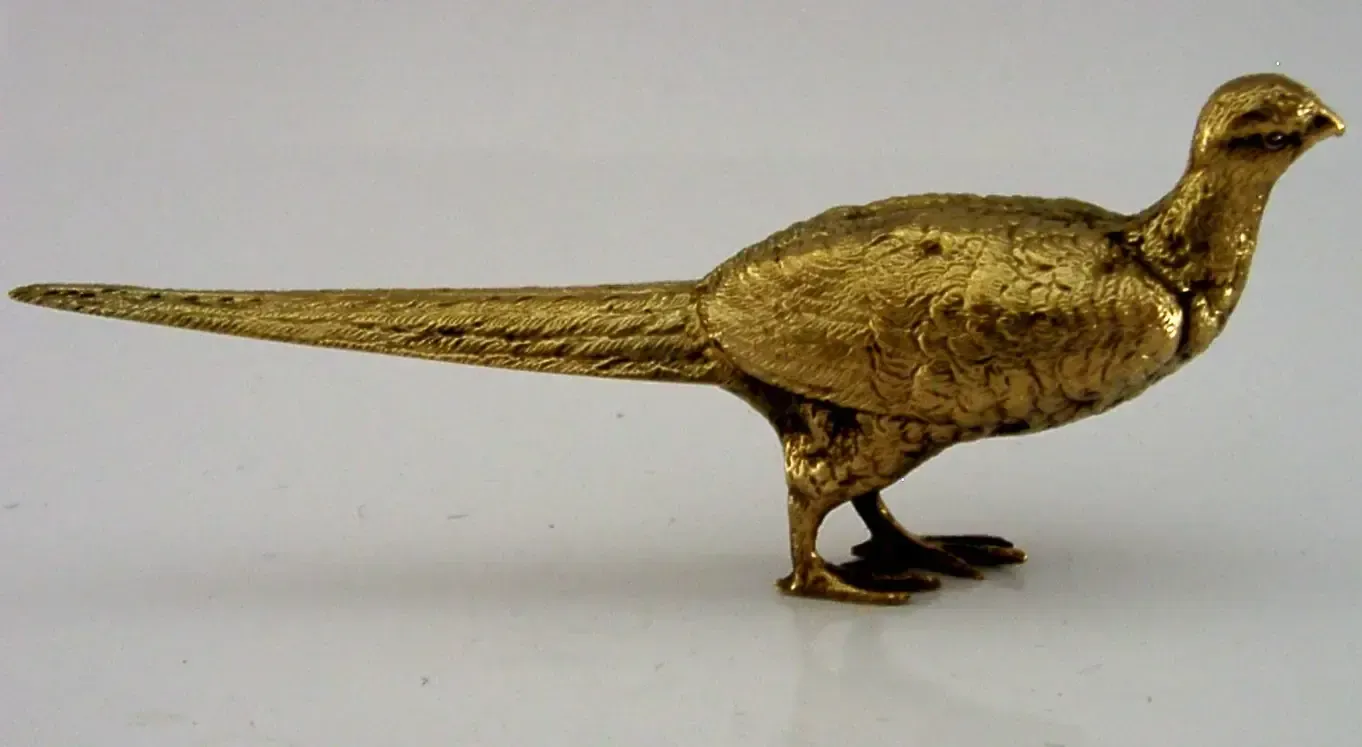 Figurine d'oiseau faisan doré en argent sterling, 12,8 cm, Londres 1994 photo vinterior